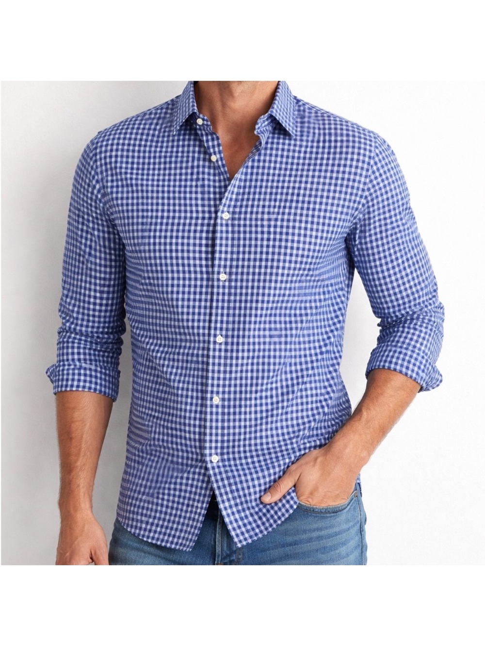Express Men's Blue Gingham Button-Down Shirt